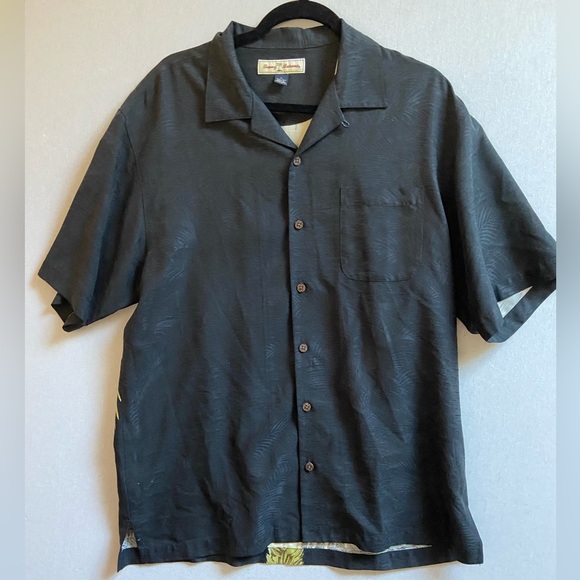 Tommy Bahama black tropical leaves mural silk short sleeve button up shirt Sz M - Picture 6 of 10